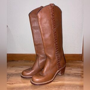 Vintage Frye Sabrina Campus Braided Riding Heeled Tall Boot Leather- Size 7.5